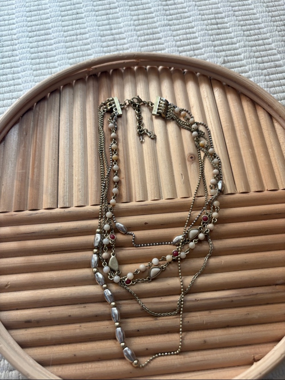 Lucky Brand Gold-Tone Layered Necklace with Cream and Red Accents